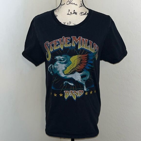 Steve Miller Band Black Distressed Pegasus Distressed Graphic Shirt Music Band - Picture 1 of 7